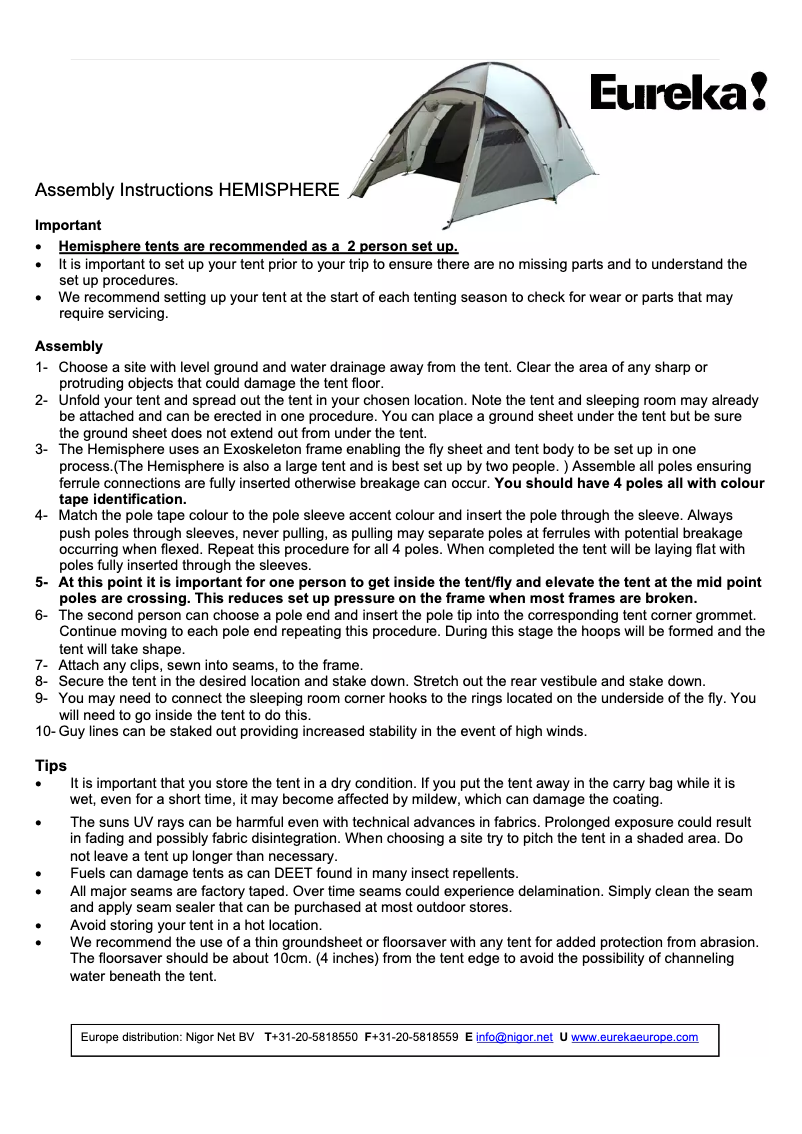 Page n°1 - Manuel utilisateur Eureka Hemisphere