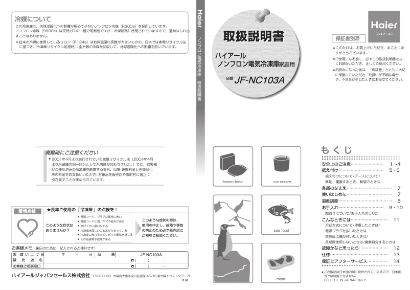 Page 1 de la notice Manuel utilisateur Haier JF-NC103A