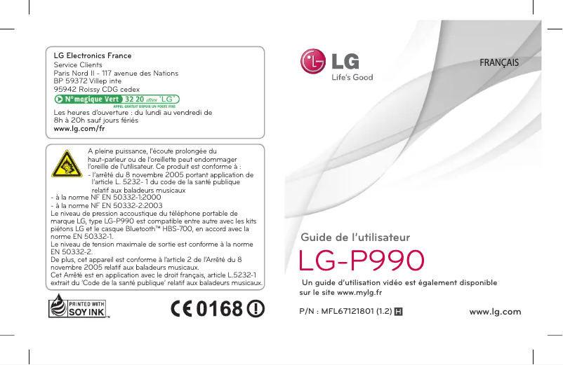 Page 1 de la notice Manuel utilisateur LG P990