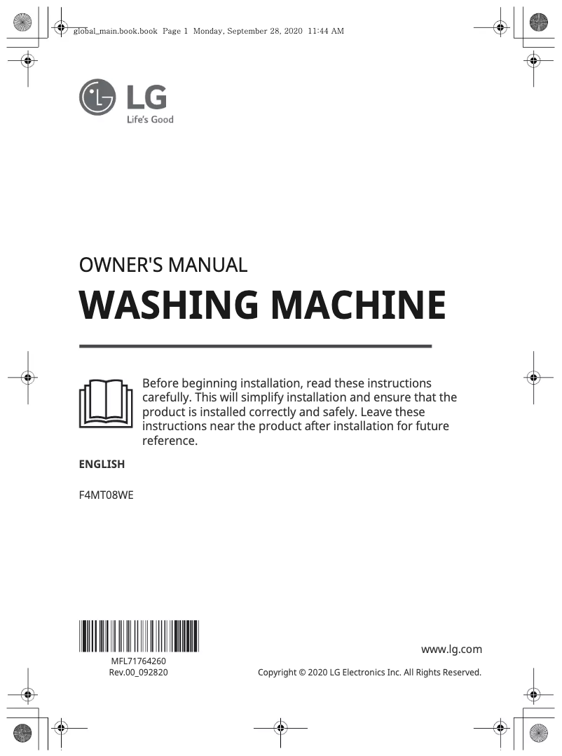 Image de la première page du manuel de l'appareil F4MT08WE