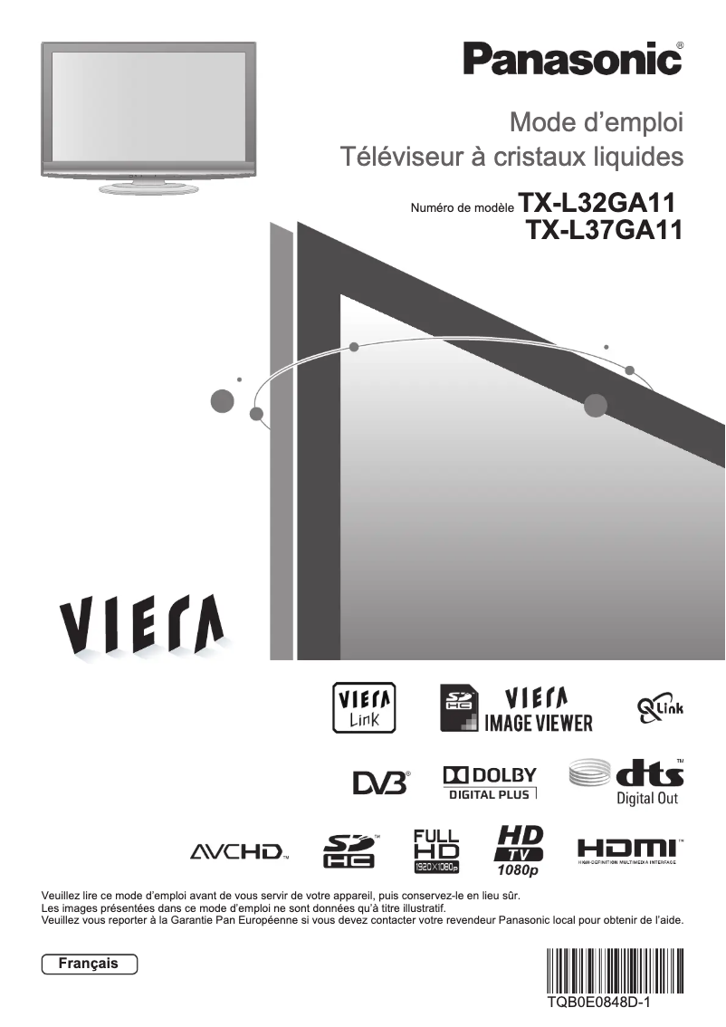 Image de la première page du manuel de l'appareil Viera TX-L37GA11