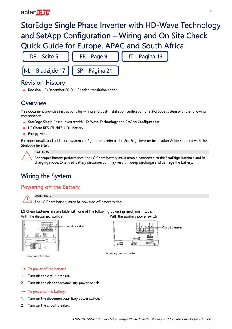 Page n°1 - Guide d'installation SolarEdge SE4000H-RWS00BNO4