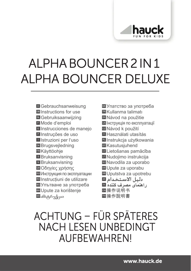Page 1 de la notice Manuel utilisateur Hauck Alpha Bouncer Deluxe