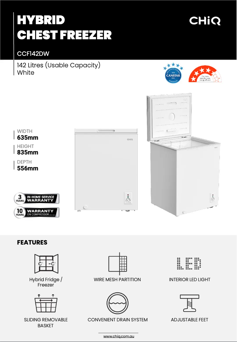 Page 1 de la notice Fiche technique CHiQ CCF142DW