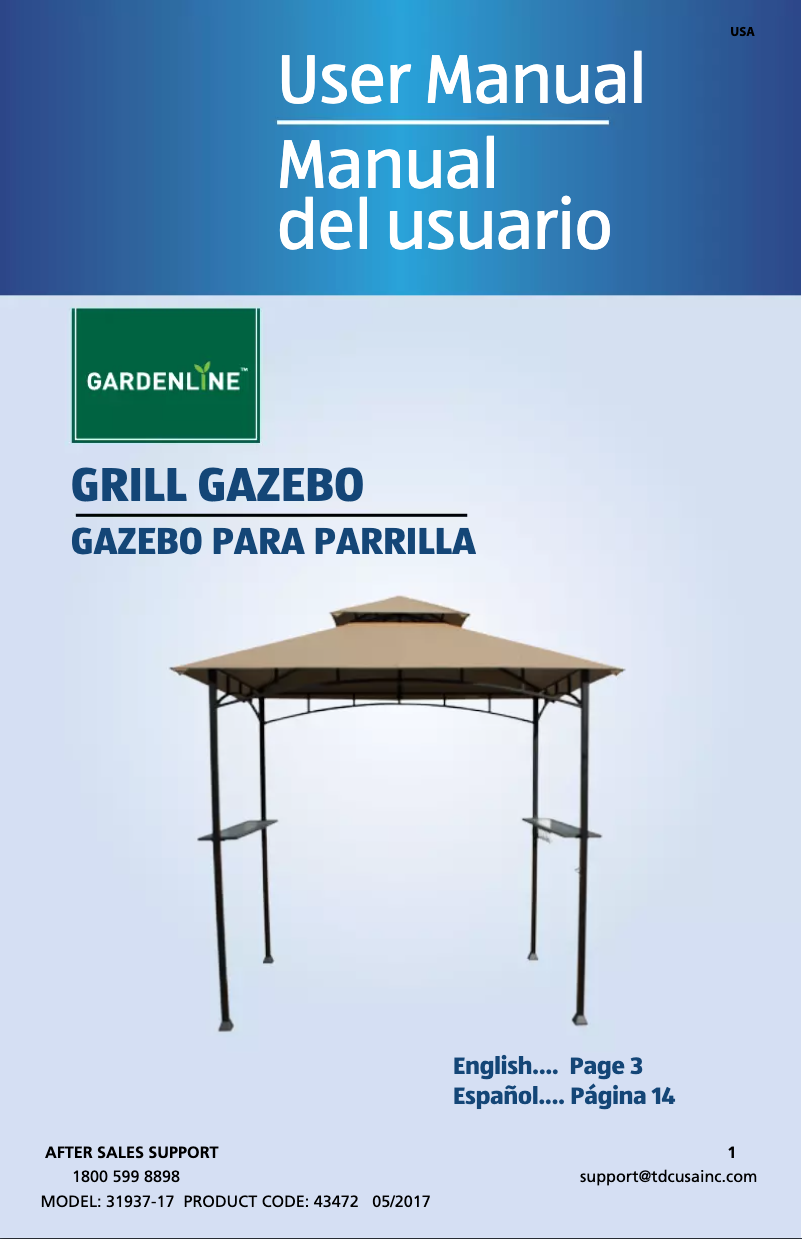 Page 1 de la notice Manuel utilisateur Gardenline Grill Gazebo 31937-17