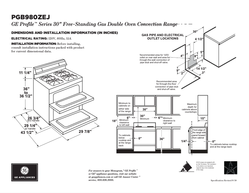 Page 1 de la notice Fiche technique GE Profile PGB980ZEJSS