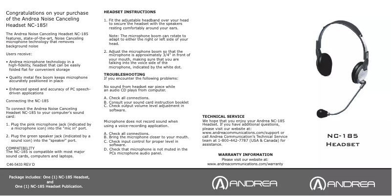 Page 1 de la notice Manuel utilisateur Andrea NC-185