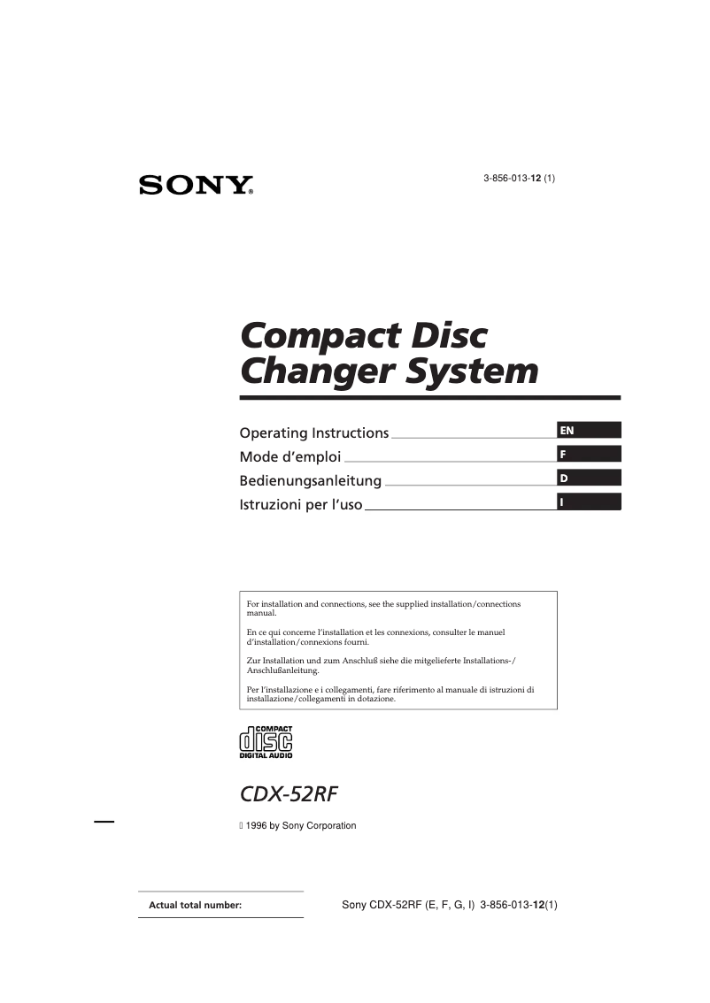 Page n°1 - Manuel utilisateur Sony CDX-52RF