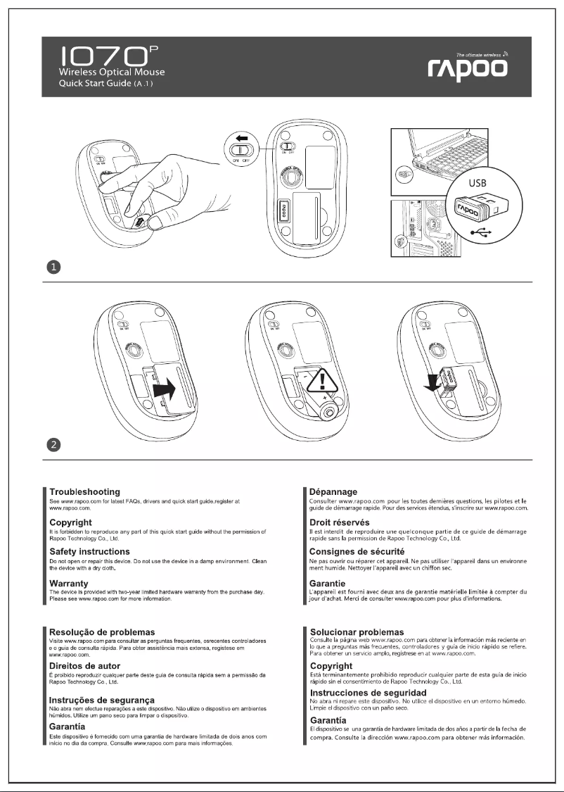 Page 1 de la notice Manuel utilisateur Rapoo 1070P