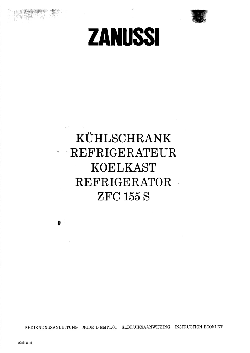 Page 1 de la notice Manuel utilisateur Zanussi ZFC 155 S