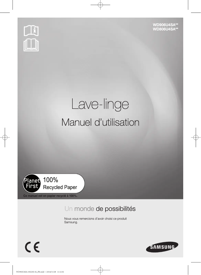 Page 1 de la notice Manuel utilisateur Samsung WD906U4SAWQ