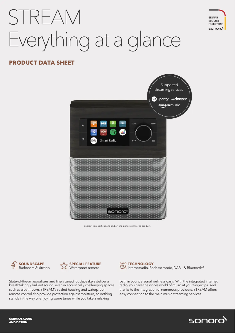 Page n°1 - Fiche technique Sonoro Stream SO-410