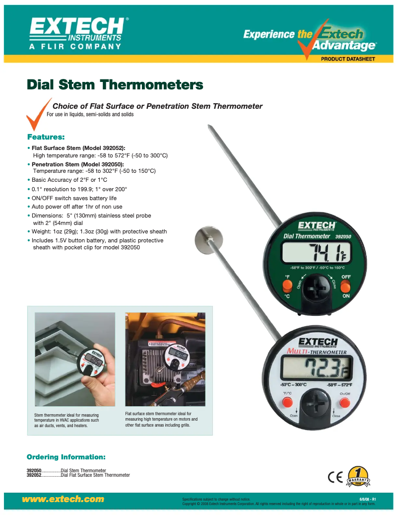 Page 1 de la notice Fiche technique Extech 392052