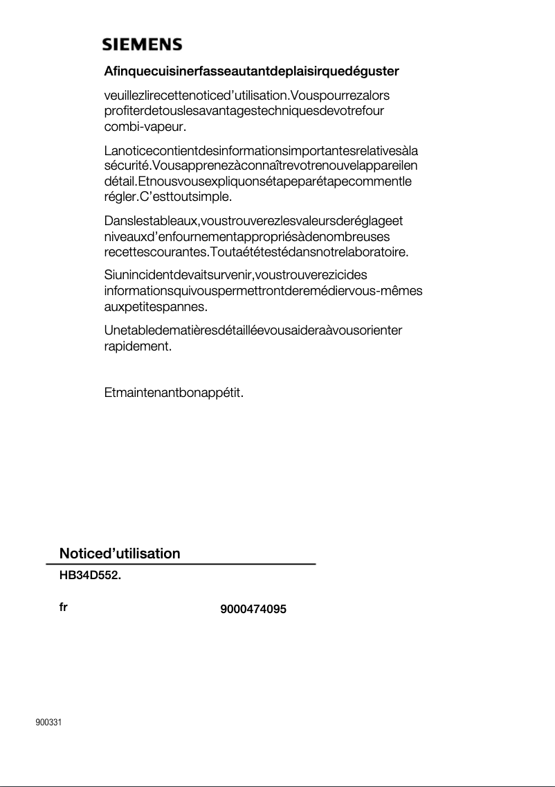 Page 1 de la notice Manuel utilisateur Siemens HB34D552