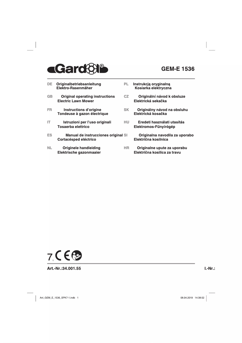Image de la première page du manuel de l'appareil GEM-E 1536