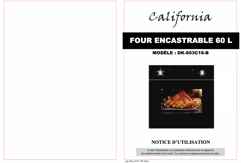 Page 1 de la notice Manuel utilisateur California DK-603C16-B