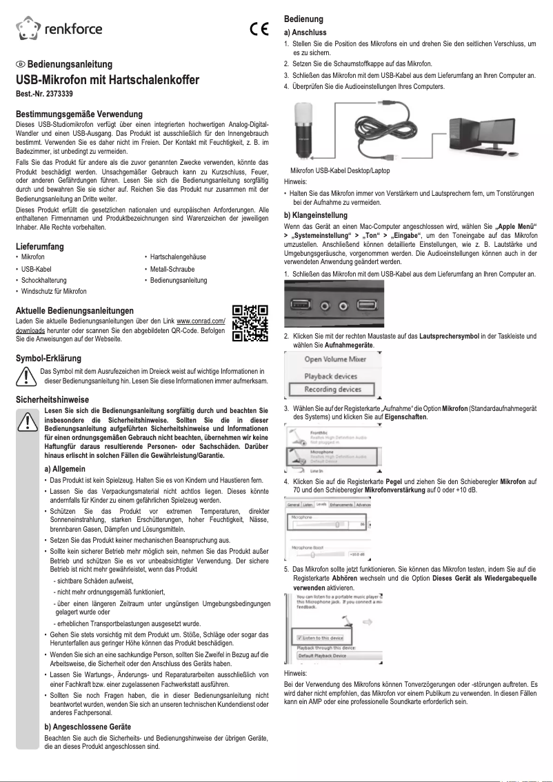 Page 1 de la notice Manuel utilisateur Renkforce RF-MIC-510