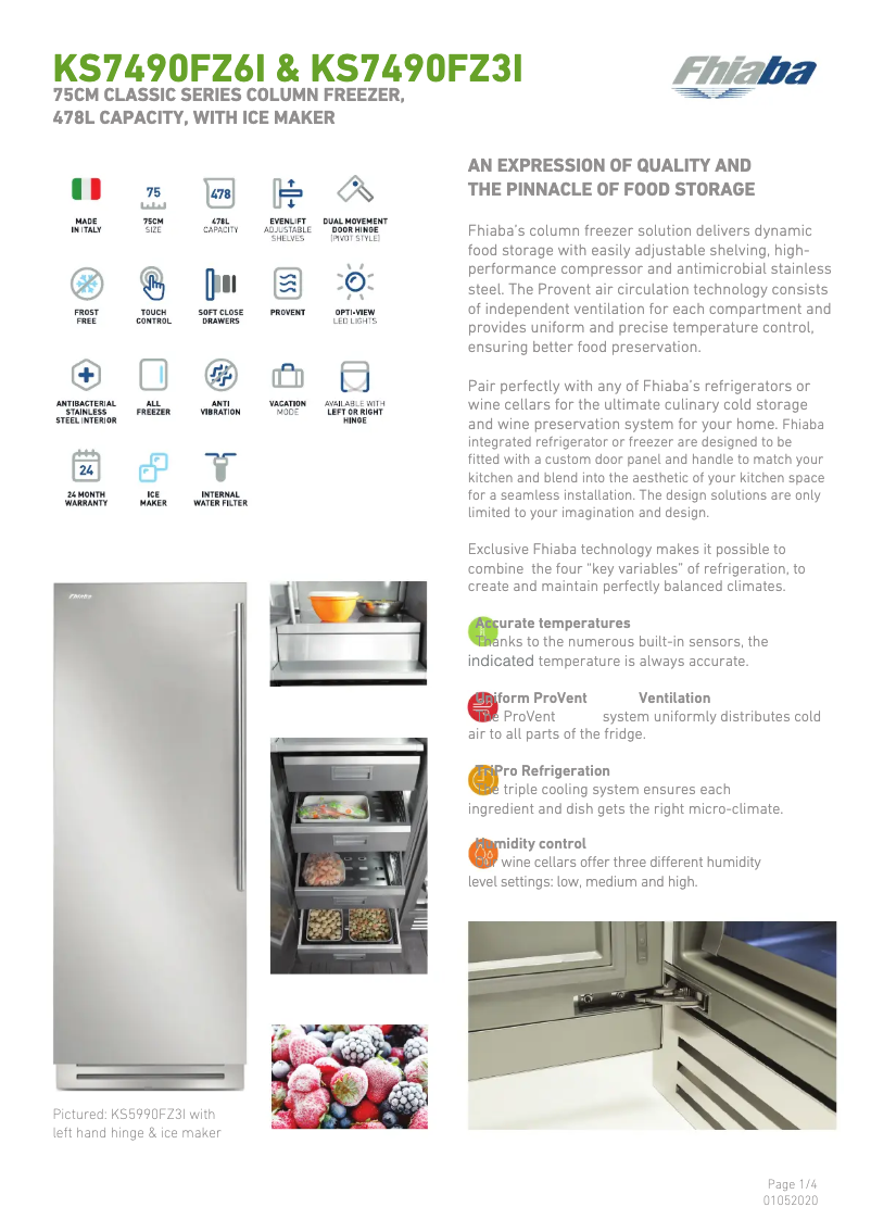 Page 1 de la notice Fiche technique Fhiaba KS7490FZ6I