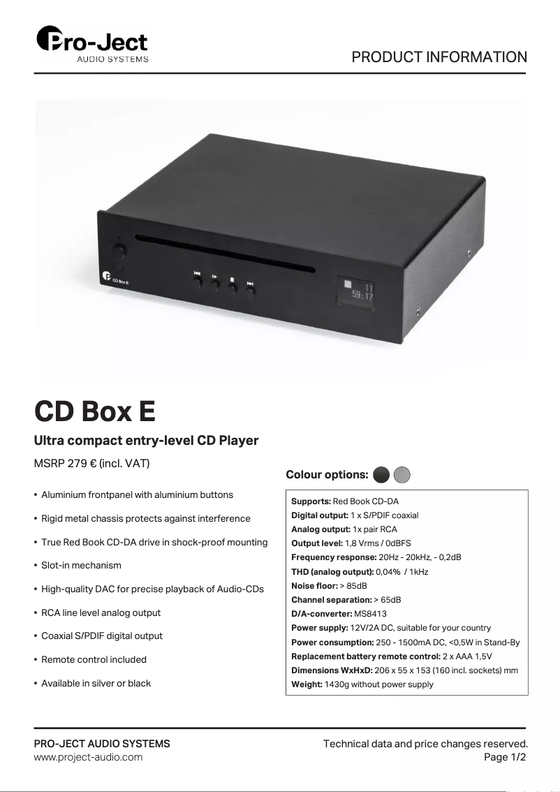 Page n°1 - Fiche technique Pro-Ject CD Box E