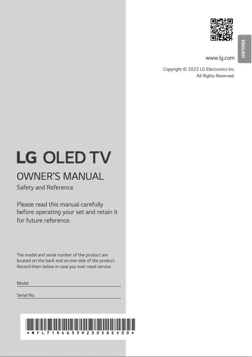 Page 1 de la notice Manuel utilisateur LG OLED83M39LA
