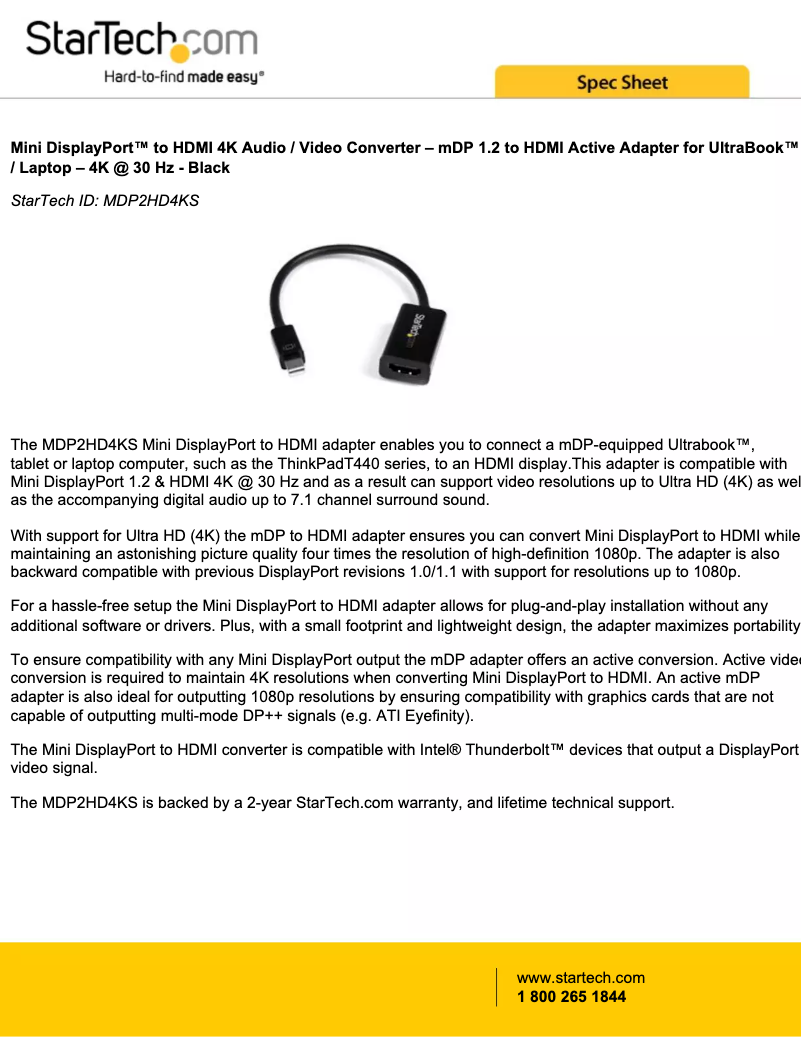 Page n°1 - Manuel utilisateur StarTech.com MDP2HD4KS