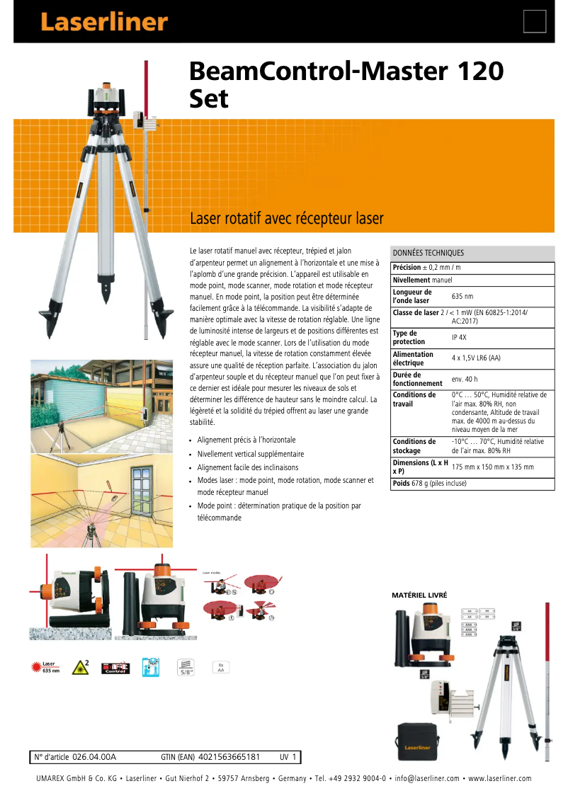 Page n°1 - Fiche technique Laserliner BeamControl-Master
