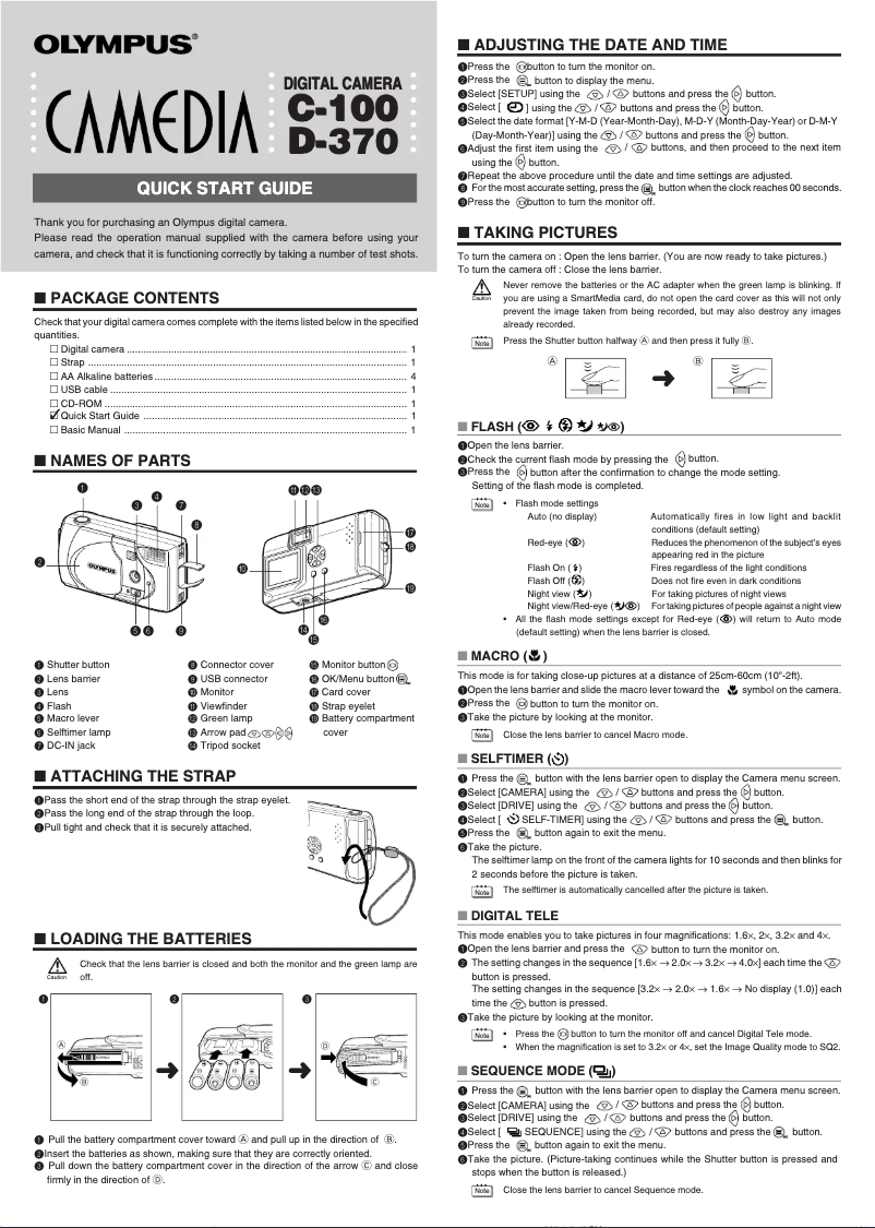 Page n°1 - Guide de démarrage rapide Olympus C-100