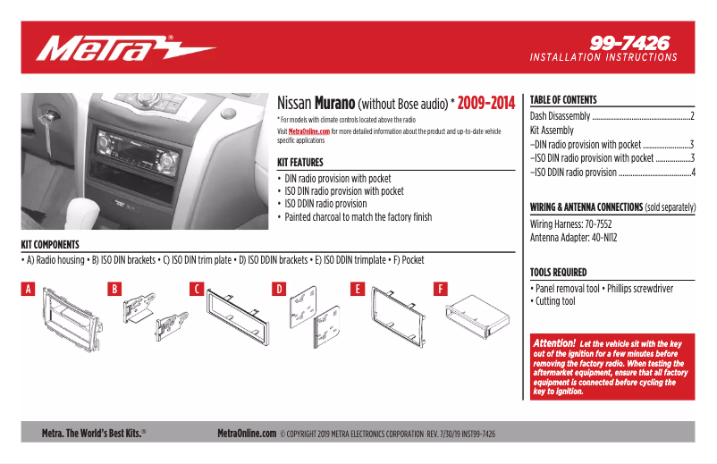 Page n°1 - Manuel utilisateur Metra 99-7426