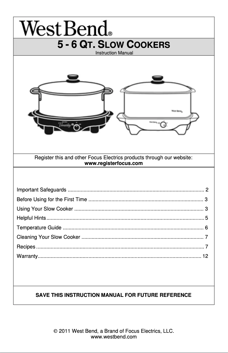 Page 1 de la notice Manuel utilisateur WestBend 84915