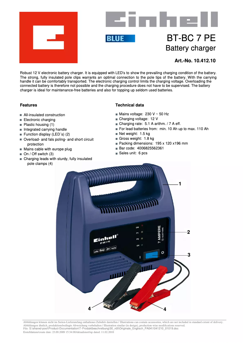Image de la première page du manuel de l'appareil BT-BC 7 PE