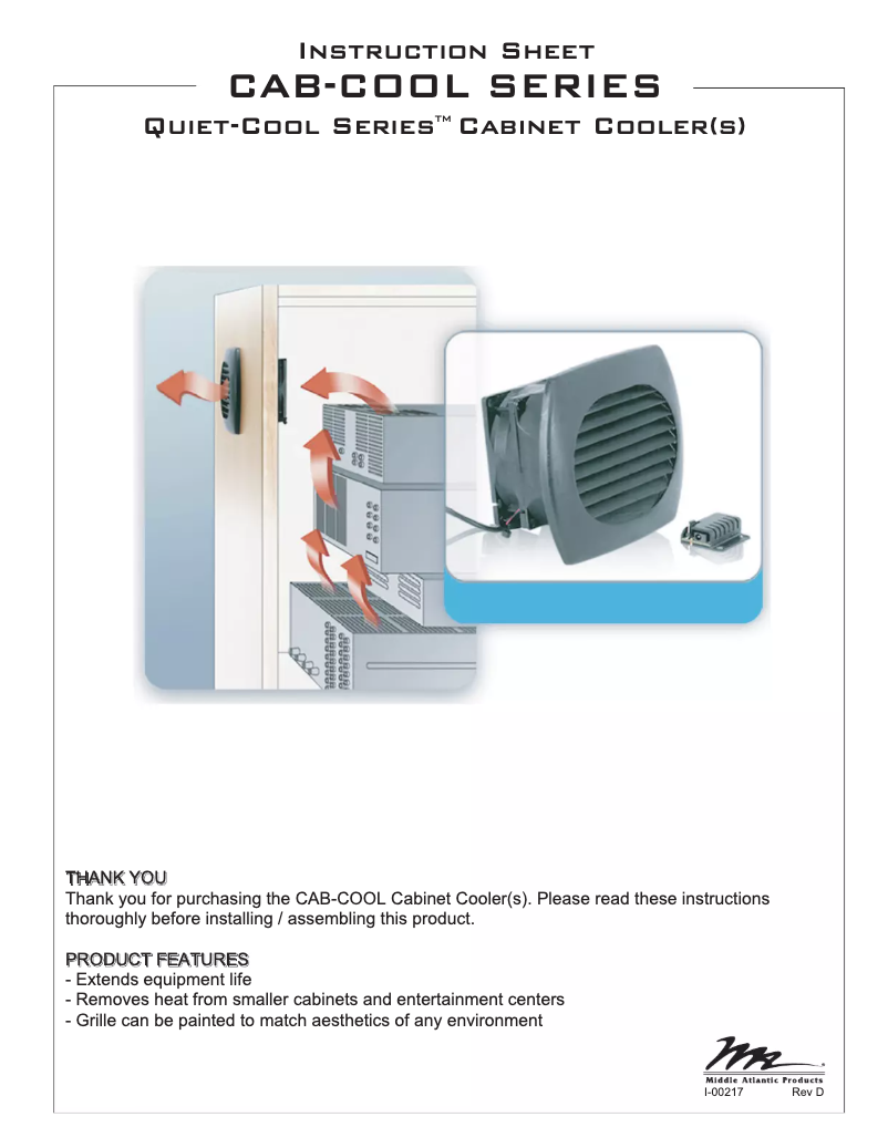 Page 1 de la notice Manuel utilisateur Middle Atlantic CAB-COOL
