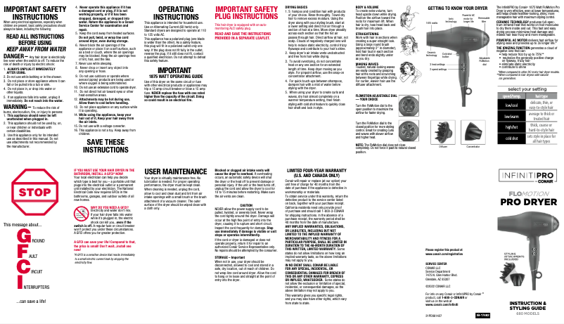 Page 1 de la notice Manuel utilisateur Conair InfinitiPRO FloMotion 680