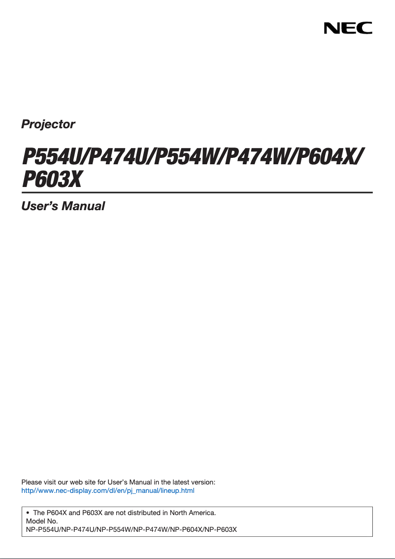 Page 1 de la notice Manuel utilisateur NEC NP-P554W