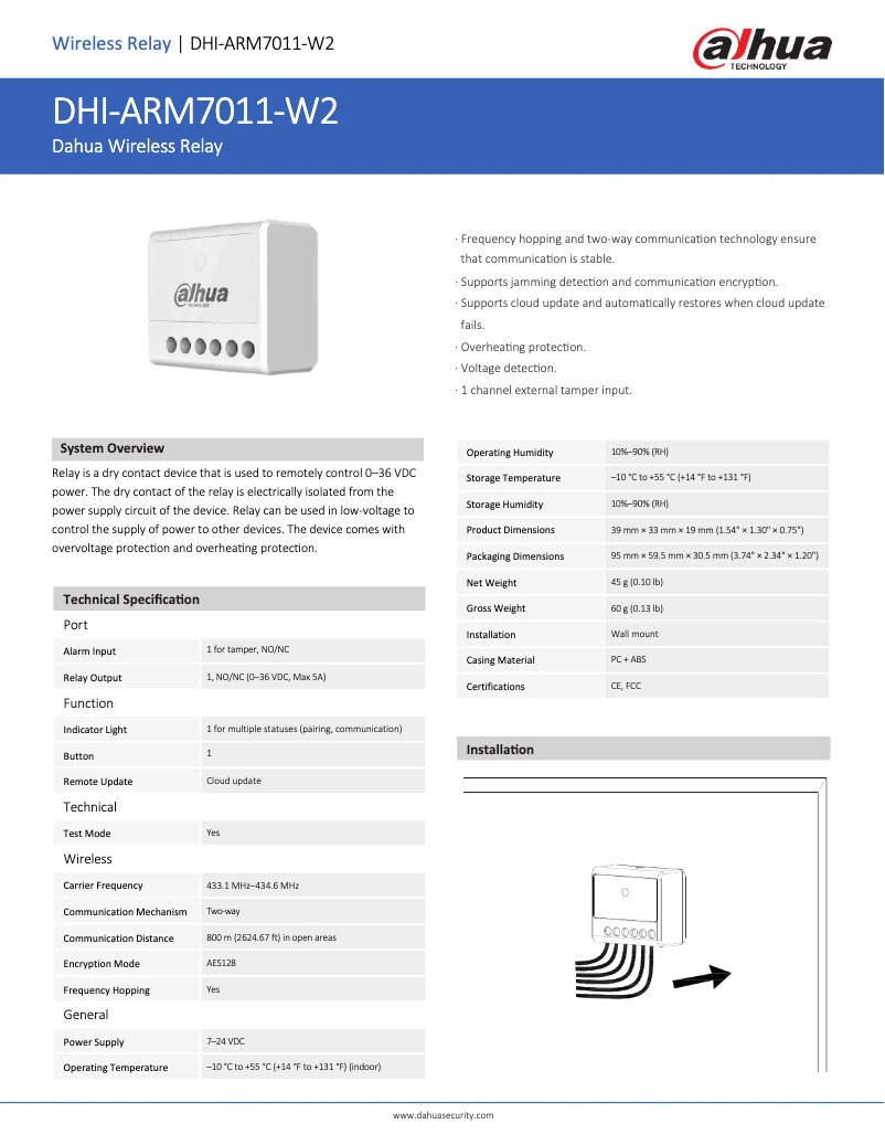 Page n°1 - Fiche technique Dahua Technology ARM7011-W2
