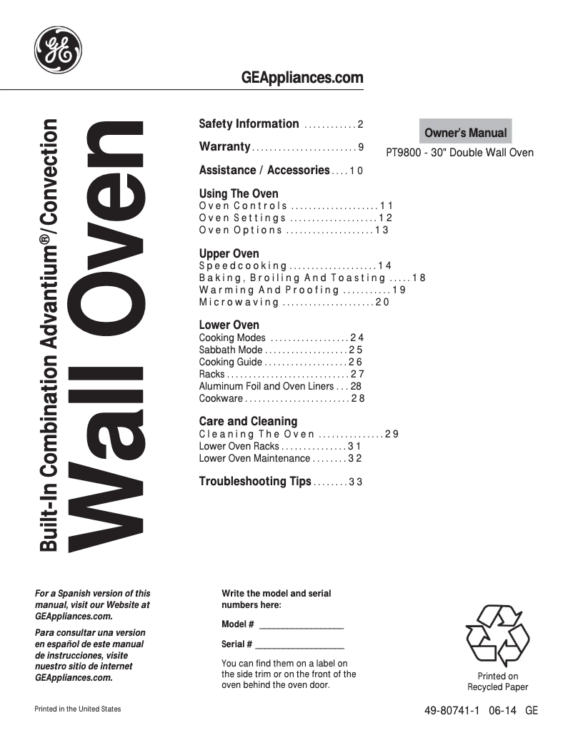 Image de la première page du manuel de l'appareil PT9800SHSS