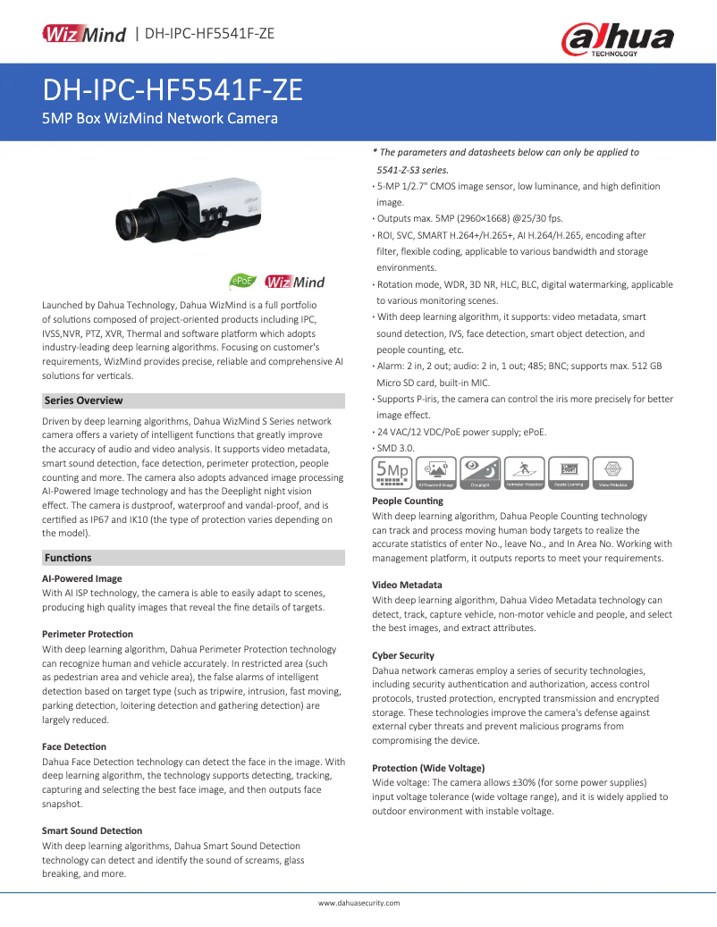 Page n°1 - Fiche technique Dahua Technology IPC-HF5541F-ZE