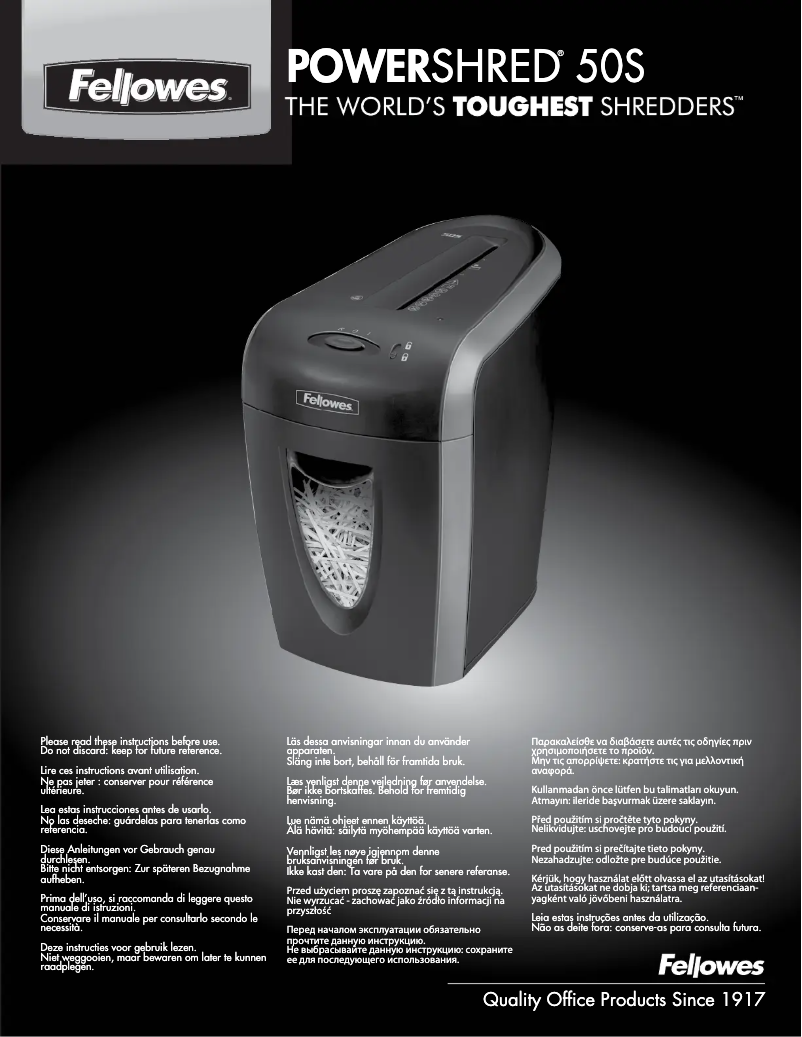 Page n°1 - Manuel utilisateur Fellowes Powershred 50S