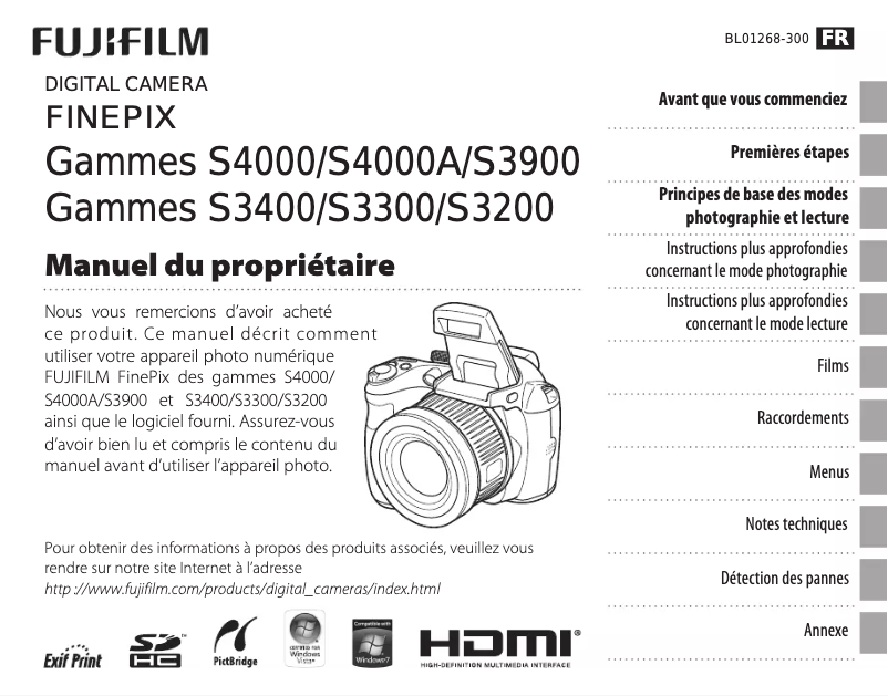 Page n°1 - Manuel utilisateur Fujifilm FinePix S3900