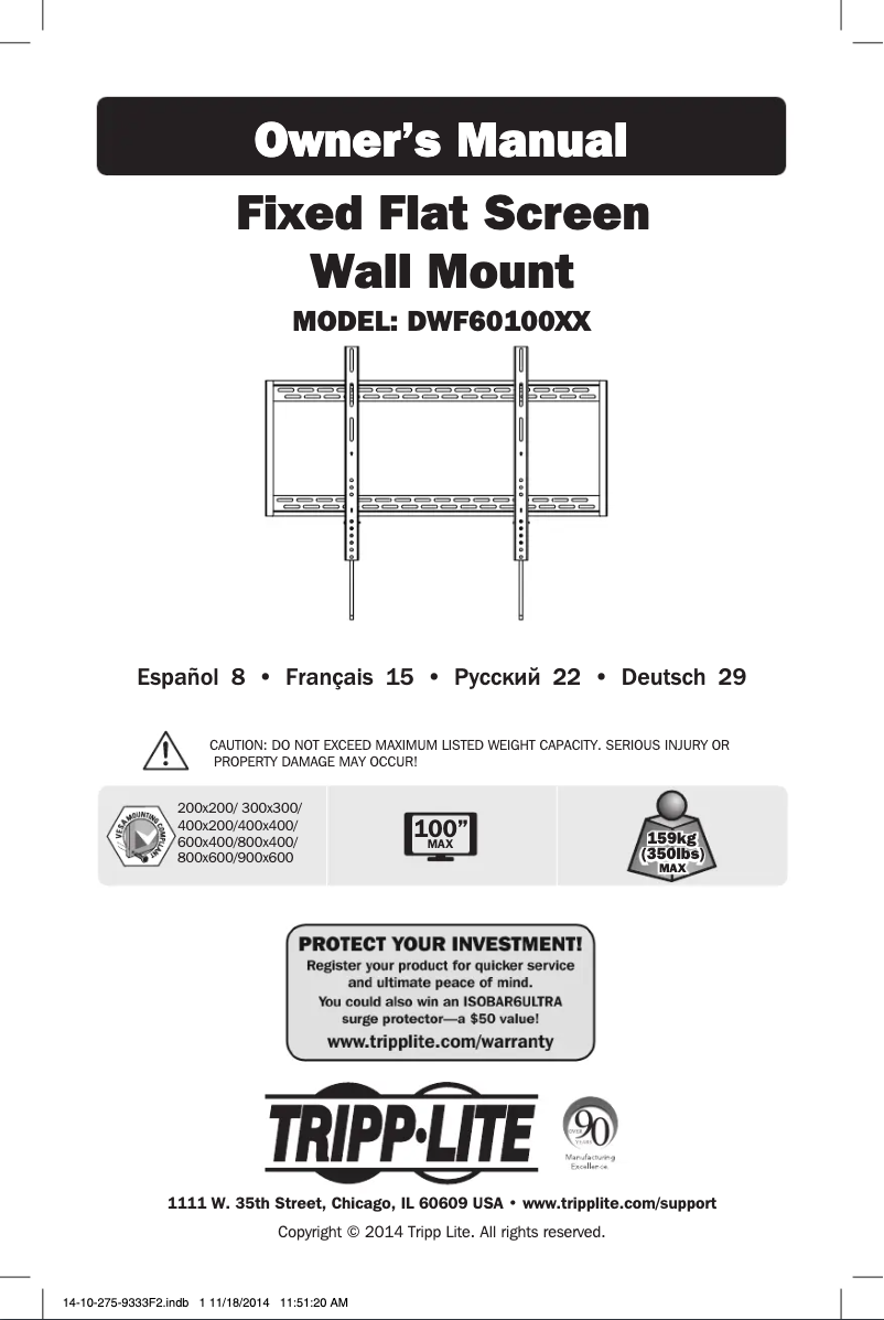 Page 1 de la notice Manuel utilisateur Tripp Lite DWF60100XX
