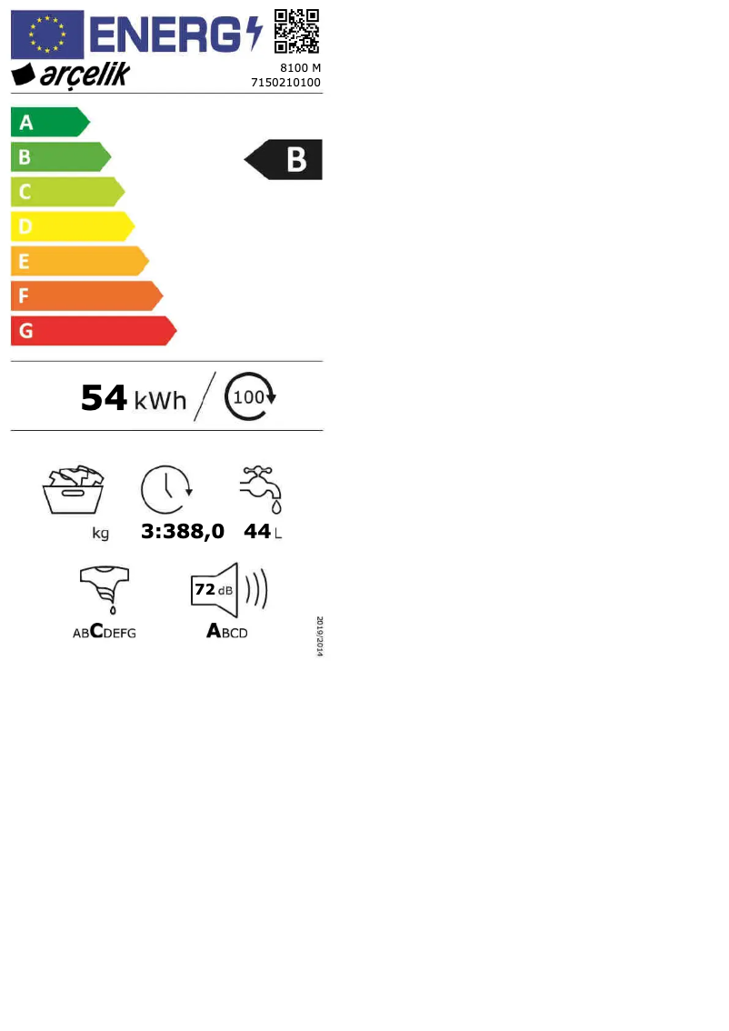 Page n°1 - Label énergétique Arçelik 8100 M
