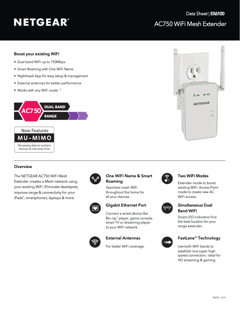 Page n°1 - Fiche technique Netgear EX6100v2