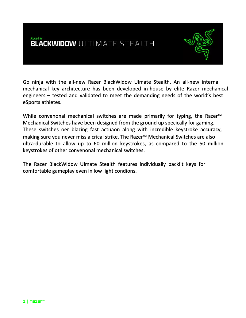 Page 1 de la notice Manuel utilisateur Razer BlackWidow Ultimate 2018