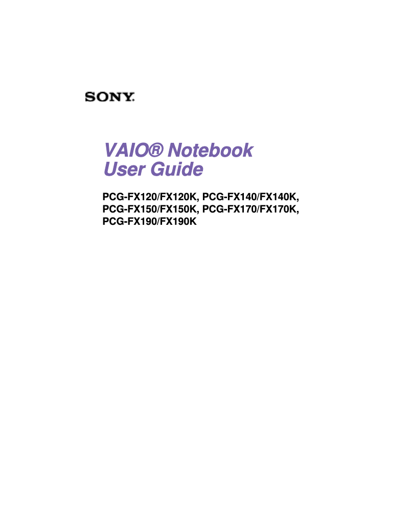 Page n°1 - Manuel utilisateur Sony Vaio PCG-FX140K