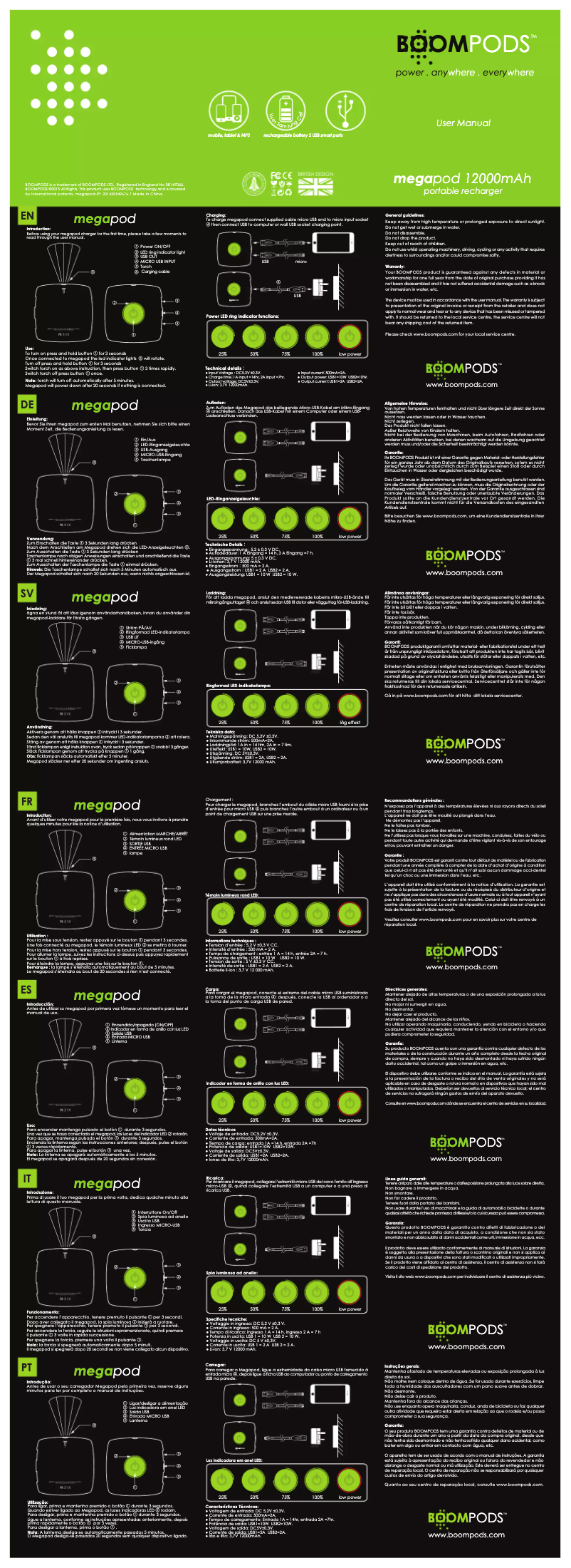 Page 1 de la notice Manuel utilisateur Boompods megapod