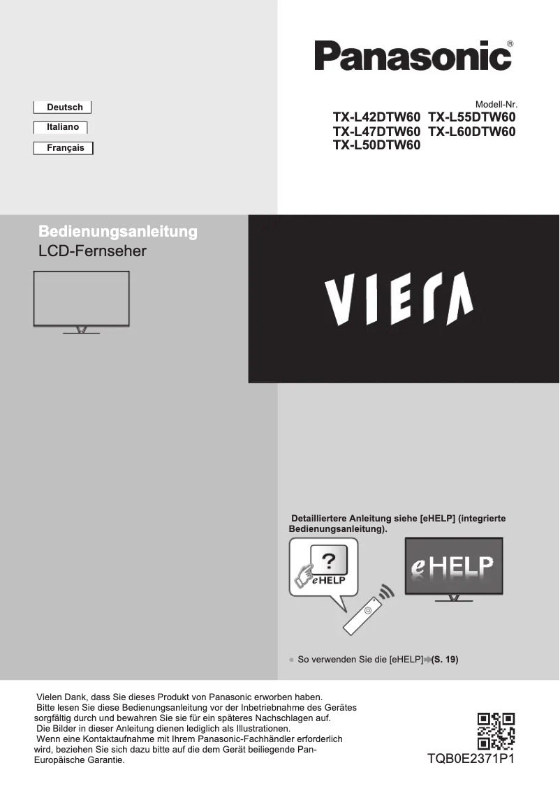 Página 1 del manual Manual de usuario Panasonic Viera TX-L42DTW60