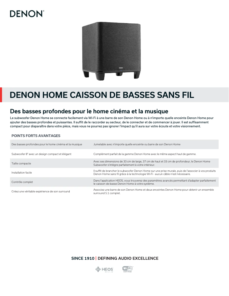 Page n°1 - Fiche technique Denon HEOS Subwoofer