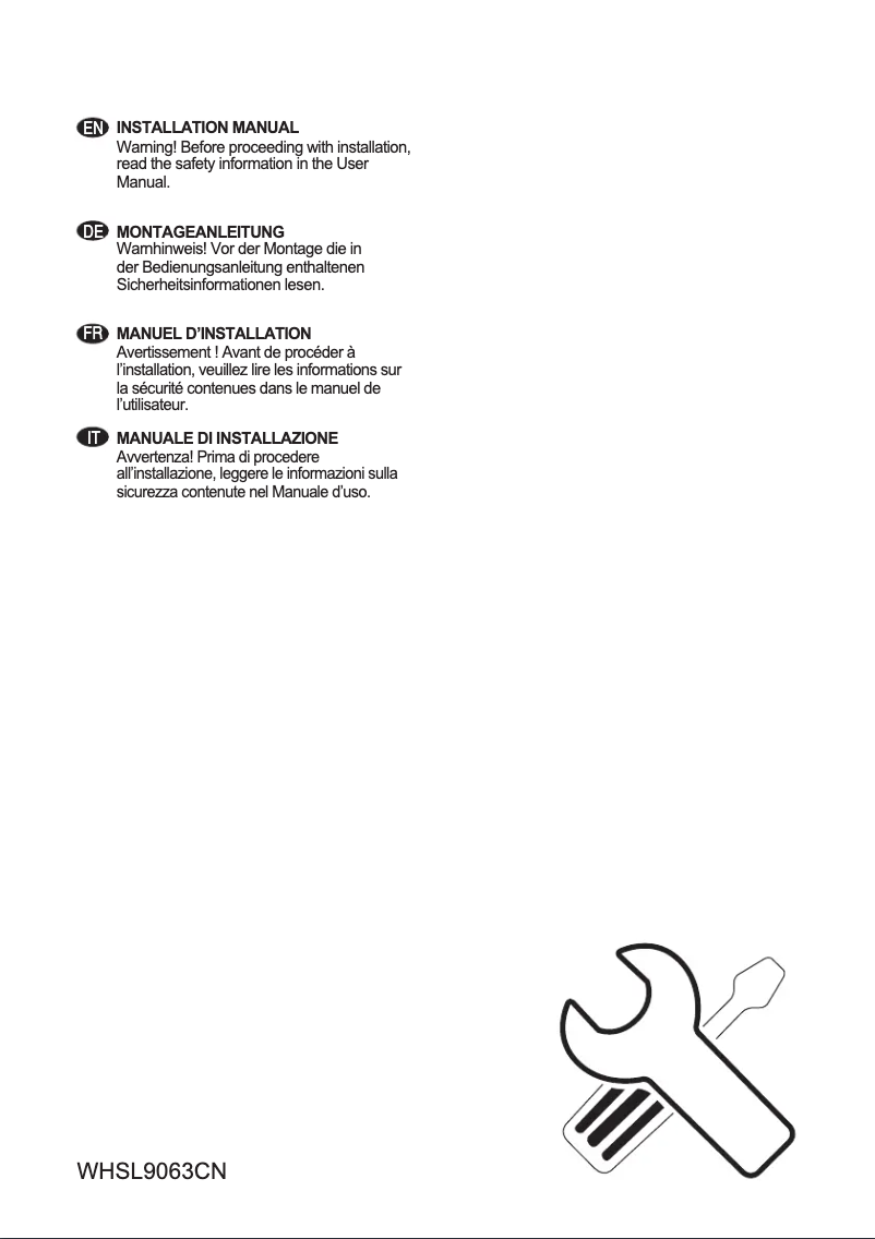 Page 1 de la notice Guide d'installation Electrolux WHSL9063CN