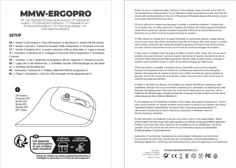 Page n°1 - Manuel utilisateur Mars Gaming MMW-ERGOPRO