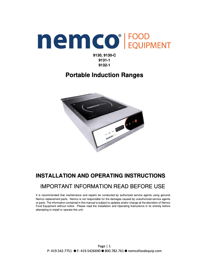 Page n°1 - Manuel utilisateur Nemco 9132A-1