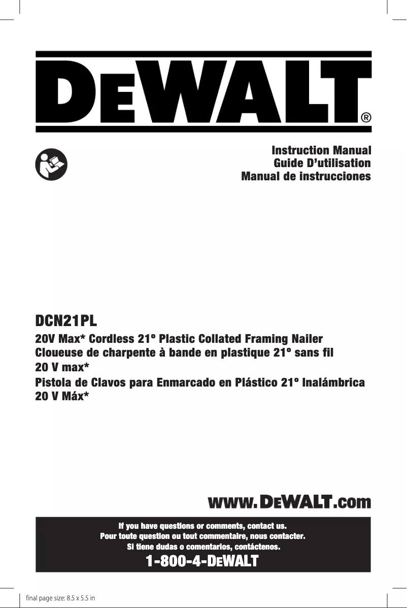 Page 1 de la notice Manuel utilisateur DeWalt DCN21PLB
